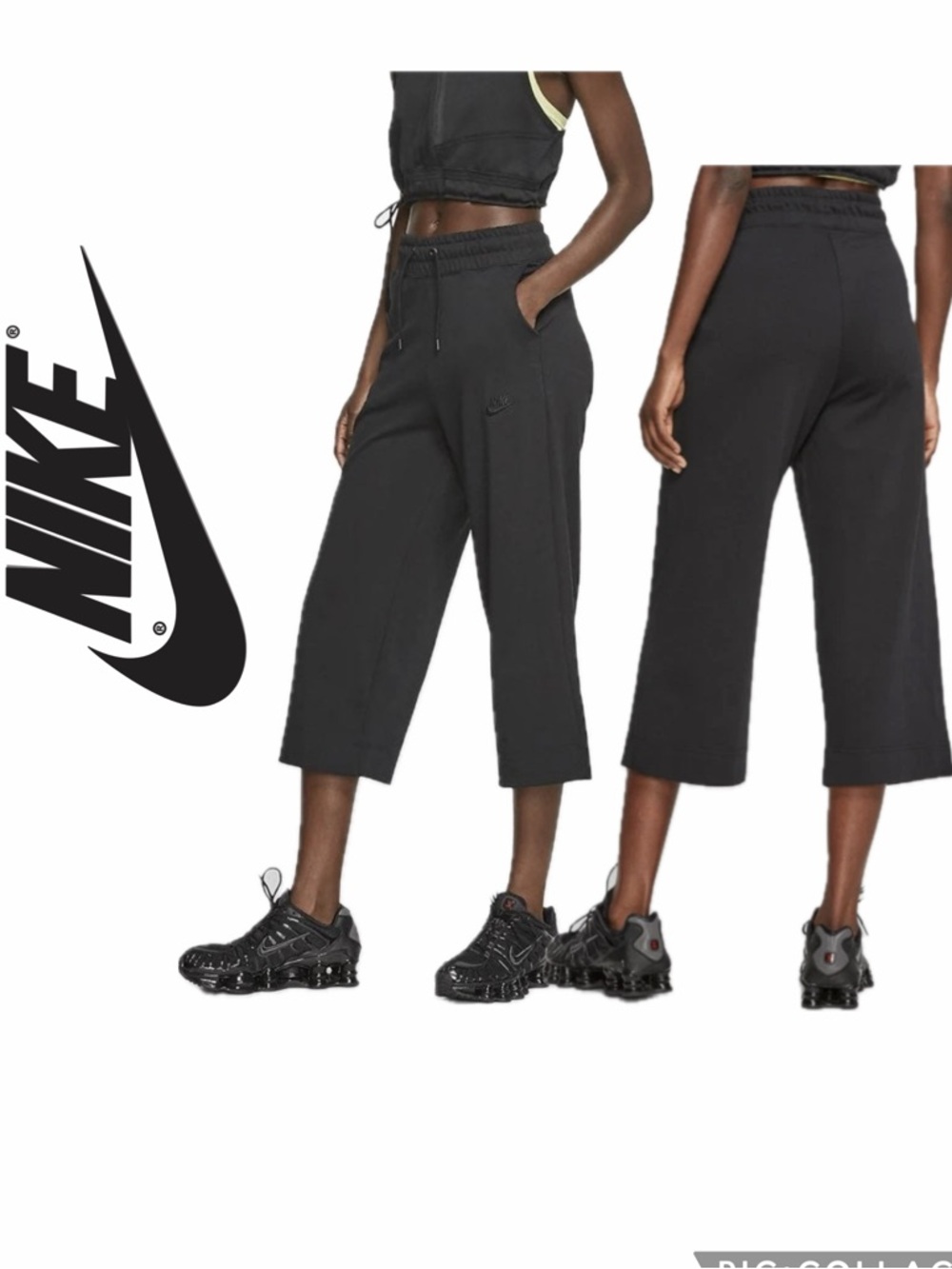 Nike Black Cropped Wide-Leg Joggers Black Sz S Athleisure Yoga‎ Goth Streetwear